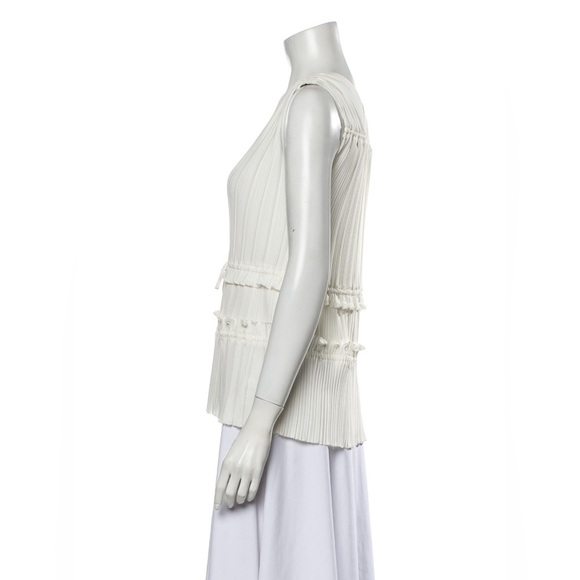 3.1 PHILLIP LIM Ivory V-Neck Pleated Ruffle Sleeveless Blouse 2 - Picture 3 of 11